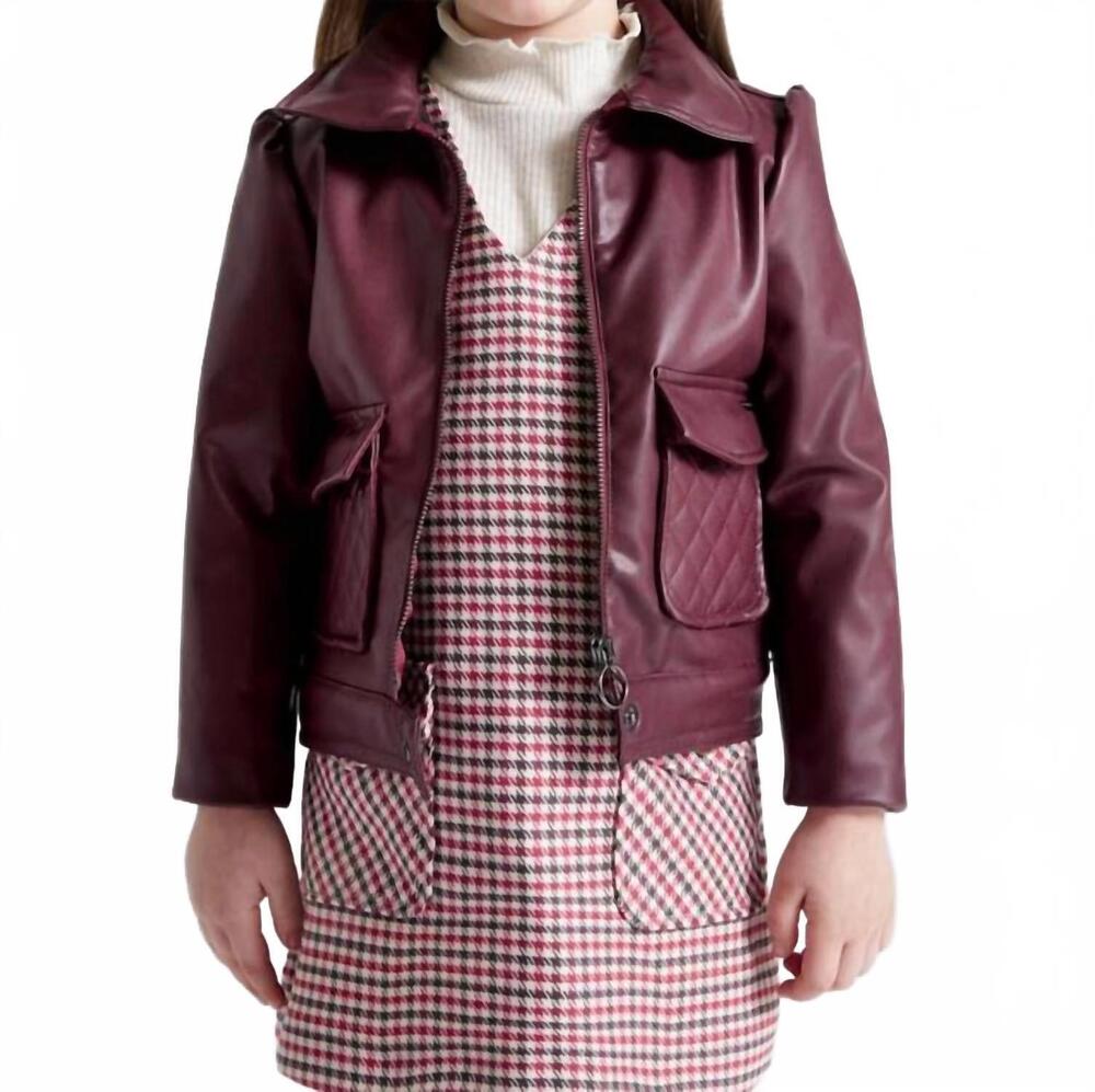 NEW MAYORAL girls leather jacket in burgundy